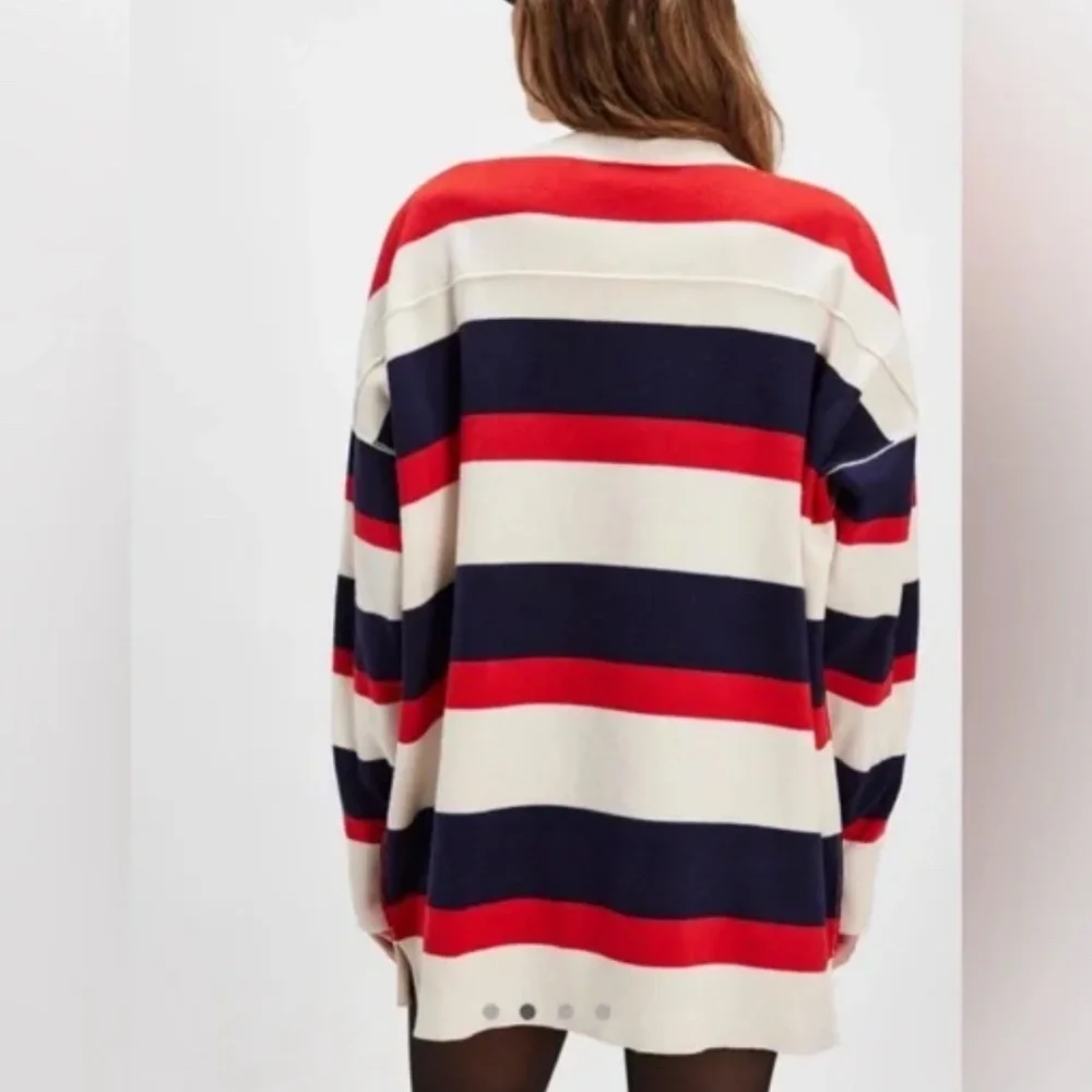 Free People Oversized Striped Cardigan in Red, Navy & Cream